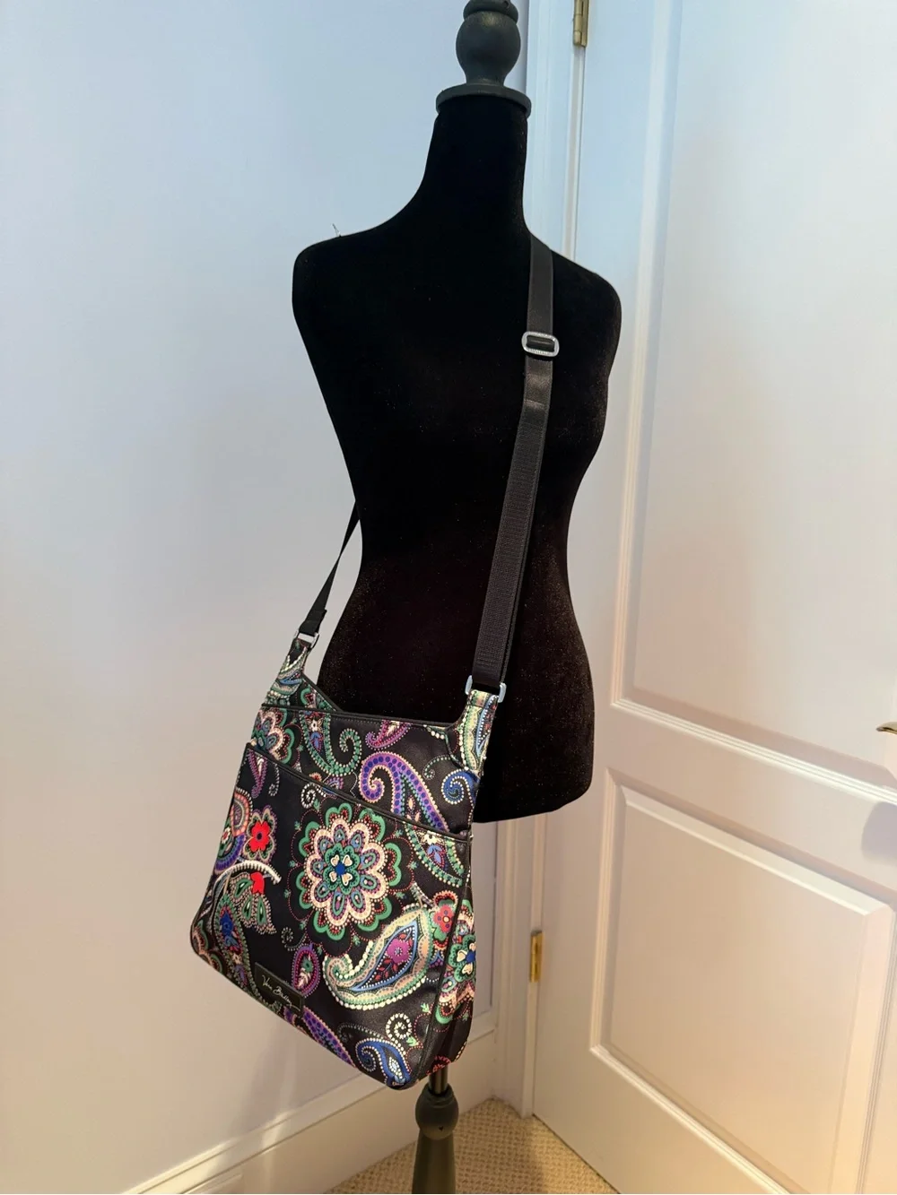 Vera Bradley Black Crossbody with Multicolor Paisley Floral Design